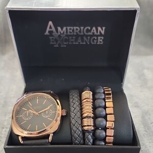 American Exchange Black and Rose Gold Watch Set